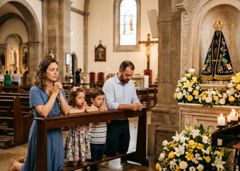 Família em frente a Maria